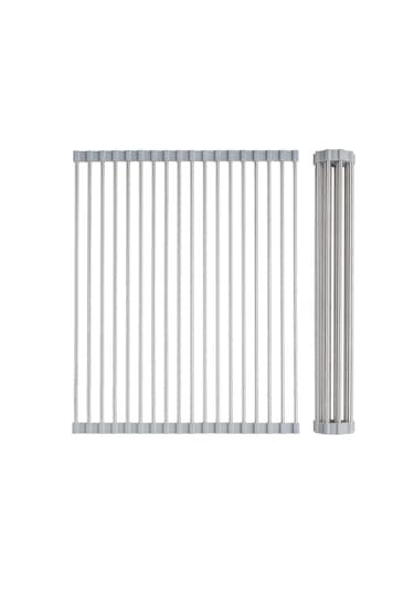 Kangvka Katlanabilir Paslanmaz Çelik Ve Silikon Bulaşık Kurutma Rafı - 18 Borulu, Meyve Sebze Askısı Gri