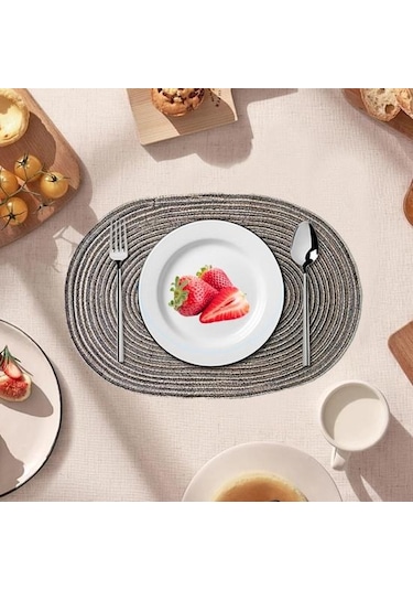 Yeşil Dokuma Pamuk İplik Servis Altlıkları Elips Tasarım Minimalist Isıya Dayanıklı Aşınmaya Dayanıklı Masa Koruyucular Yemek Paspasları Yeşil