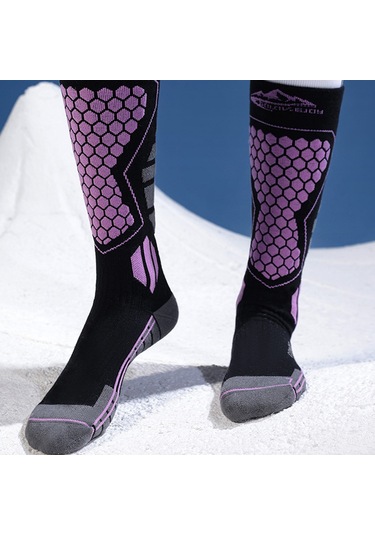 Butu Golovejoy Dwz04 1 Çift Spor Kompresyon Çorapları Kış Sıcak Yüksek Tüp Kayak Baldır Çorapları Siyah+mor Mor Siyah