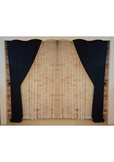 Koyu Lacivert Renk Fon Kadife Perde Çift Kanat 1/3 Sık Pileli Dikim V-35 Koyu Lacivert