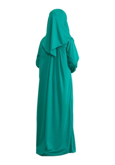 İki Parça Çocuk Elbisesi Seti Eşarp İle Takım Yeşil