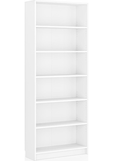 Bili Kitaplık 5 Raflı Geniş Çok Amaçlı Ofis Salon Kitap Dosya Rafı Beyaz Beyaz