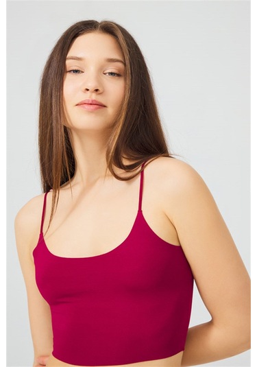 Vişne Ayarlanabilir İnce Askılı Lazer Kesim Kadın Crop Büstiyer Çok Renkli