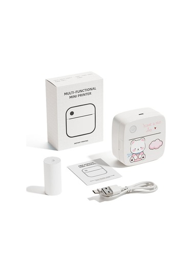 Vkemall B1 Mini Termal Yazıcı 58mm - Bluetooth, Aı Portre, Faturalar/notlar, 1200mah Pil, Pembe Ayı Desenli, 1 Roll Kağıt Dahil