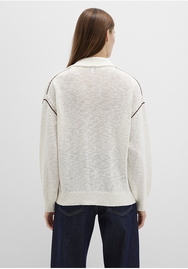 Mavi - Kol Detaylı Bej Triko Polo 1710834-91338 Ekru