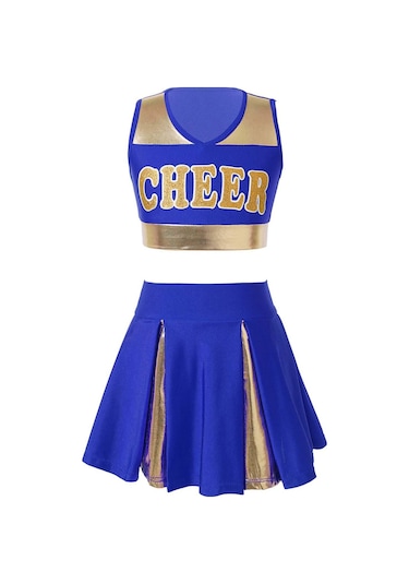 Mavi Çocuk Kız Amigo Dans Elbise Set Kolsuz Mektup Baskı Kırpma Üst Etek Tezahürat Üniforma Mavi