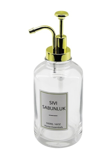 Yuvarlak Cam Şişe - Şeffafsıvı Sabunluk 500ml Pompa - Musluk Ayrı Renkli
