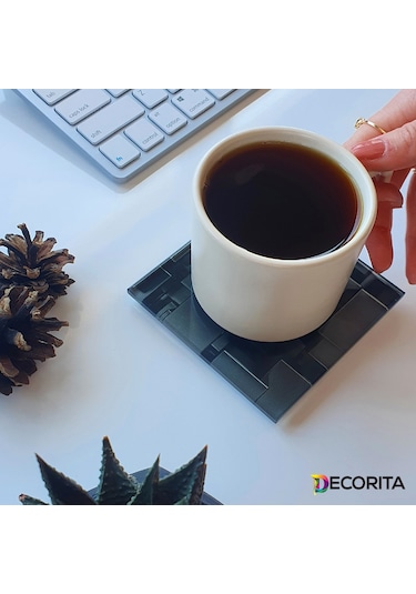 Decorita Cam Bardak Altlığı Siyah Küpler 4'lü Takım 10 CM x 10 CM Siyah