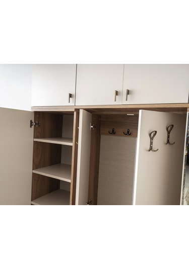 Ay Işığı Asklıklı Çekmeceli Ayakkabılık Portmanto 160x40x204cm Ceviz