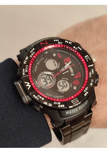 Quamer Erkek Kol Saati Analog Ve Digital Metal Kordonlu 2176 Siyah