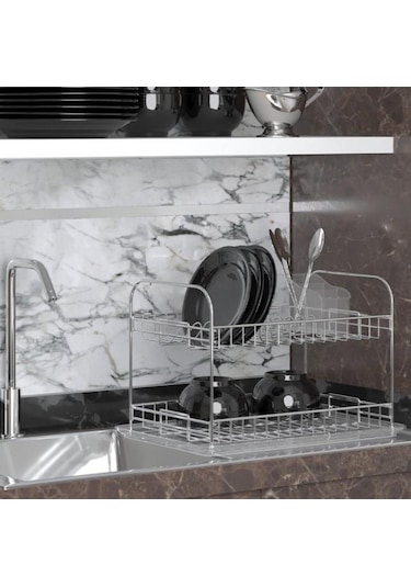 Geseus Home İki Katlı Tabaklık Bulaşıklık Krom Şeffaf Kb007