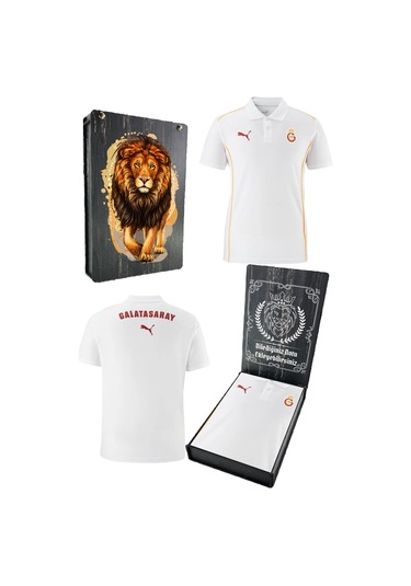 Galatasaray Lisanslı A-takım Uv Basklı Kutu İçi Kişiye Özel Polo Yaka Beyaz T-shirt Beyaz