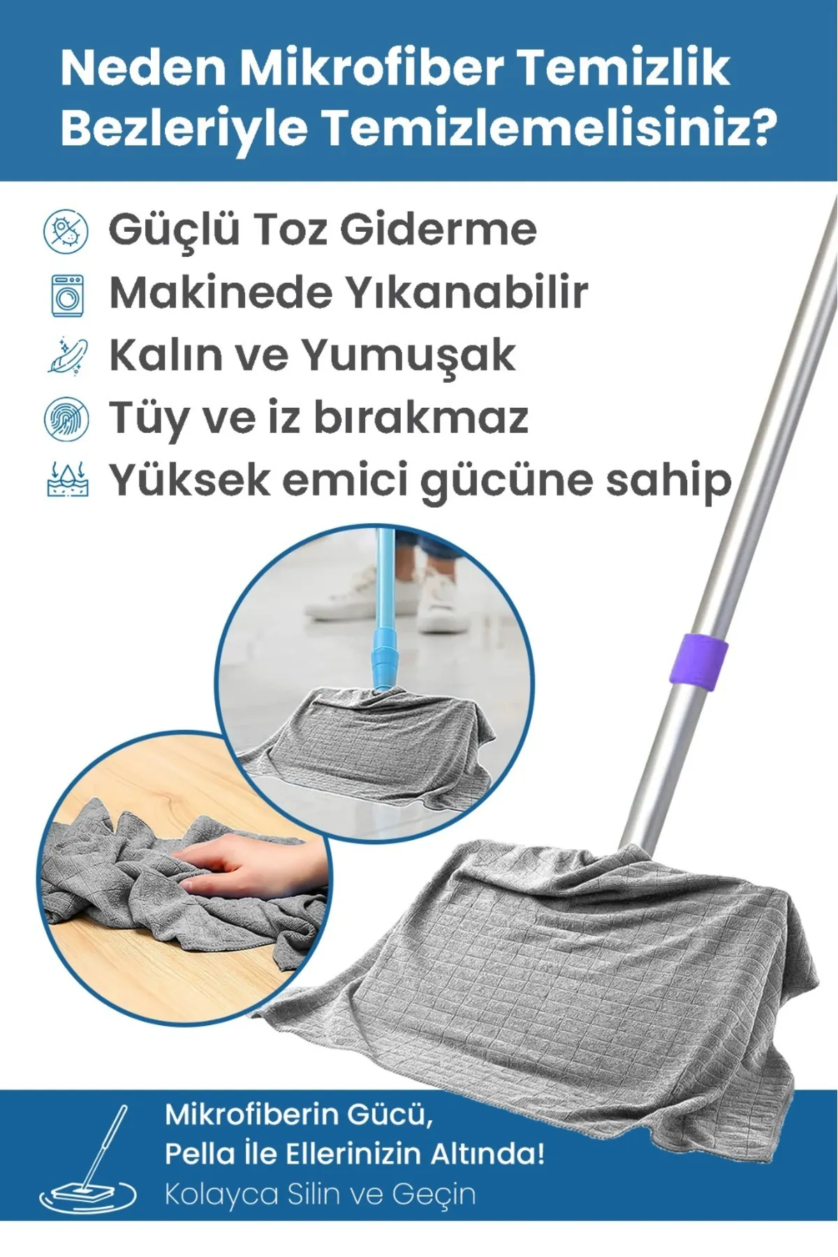 Yer Silme Bezi 50x70 1 Adet Açık Gri