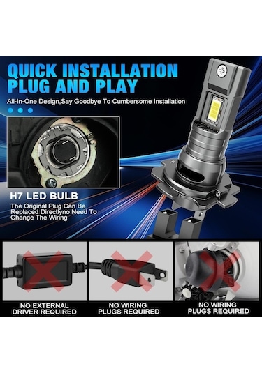 Jeehugo H7 Tipi Otomobil Led Far Ampulü, Yüksek Güçlü, Süper Parlak, Fanlı, 1:1 Değiştirme, 2 Adet Seti