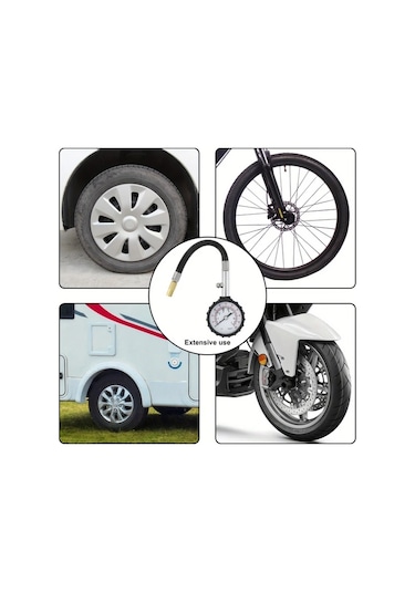 Dashanshop 0-psı Yüksek Hassasiyetli Siyah Ağır Hizmet Kamyon Motorsiklet Atv Bisiklet Lastik Basınç Ölçer
