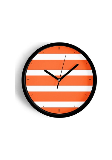 Yatay Çizgili Modern Duvar Saati - 30cm - Önü Camlı Siyah Kasa - Sessiz Mekanizma-jh0895 Siyah
