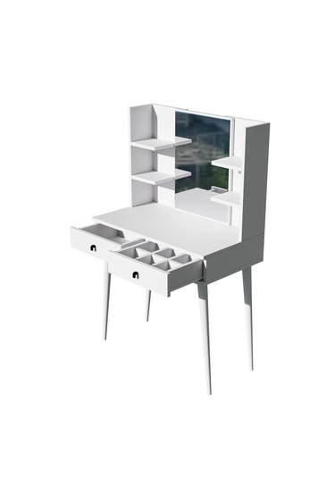 2200 Lucky Aynalı Ahşap Ayaklı 2 Çekmeceli 80 Cm Makyaj Masası