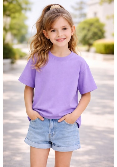 Zuzunga Unisex Basic Kısa Kollu Çocuk T-shirt Mor