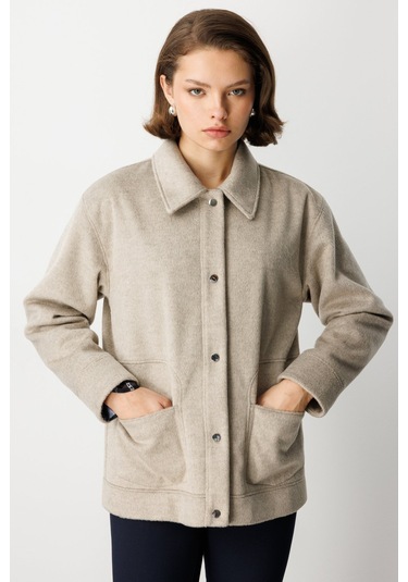 Ekol Kadın Torba Cepli Kısa Kaşe Mont 6087 Vizon Vizon