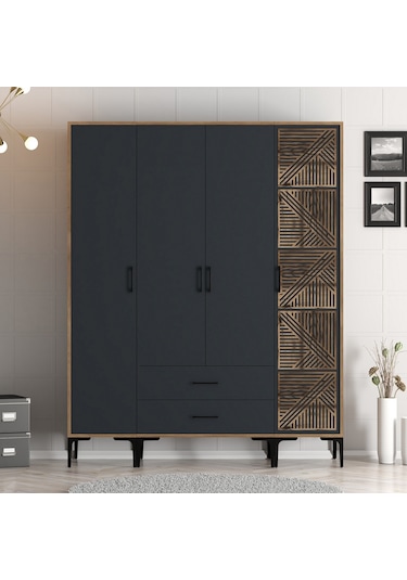 Variant Kumsal 4 Kapılı Stp Gardrop - Ceviz / Antrasit