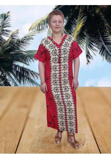 Boutique Venüs Şilebezi Taş Baskılı Uzun Elbise Kırmızı