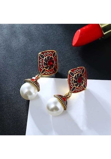 Tongxida Bohemya Uzun Küpeler Bayan Renkli Retro Akrilik Püskül Küpe Yunnan Etnik Stili Kırmızı Kırmızı