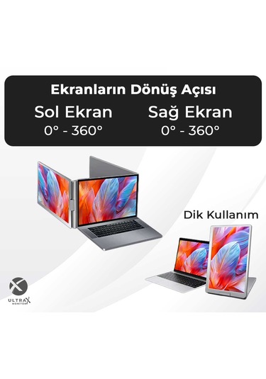 Ultrax 15.6" İkili Taşınabilir Monitör Çoklu Ekran Fhd Notebook Monitör