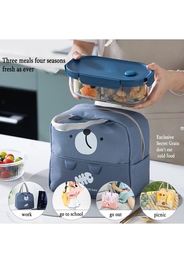 Yalıtımlı Soğutucu Taşınabilir Saklama Çantası Tote Bento Çantası Öğle Yemeği Kutusu Mavi Çok Renkli