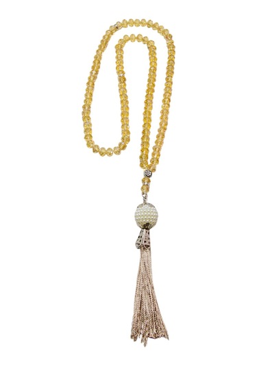 İnci Desenli Püsküllü 99'lu Hediyelik Tesbih - 8 Mm Kristal Bal Rengi