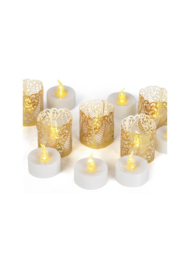 Maiyame 12 Adet Isı Beyaz Yanıp Sönen Plastik Led Mumlar İle Kaliteli Altın Delikli Kağıtlar, Gerçekçi Yanma Efekti, Romantik Ambiyans Oluşturucu Parti Ve Ev Dekorasyon Aleti Renkli