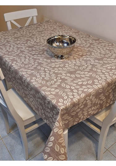 Elyaflı Pvc Muşamba - Desenli Silinebilir Masa Örtüsü Krem Fnt1248 Kahverengi