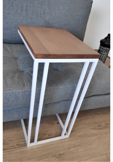 Lambada Marla Metal Ayaklı Yan Sehpa. C Sehpa Beyaz Metal Ayak