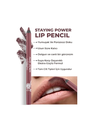 Alix Avien Suya Dayanıklı Uzun Süre Kalıcı Yumuşak Dudak Kalemi Staying Power Lip Pencil 60 Maroon