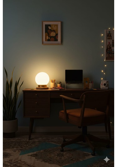 Modern Tasarım Abajur Dekoratif Lamba Abajur Masa Lambası Glop Cam Ahşap Abajur Cam Abajur Beyaz