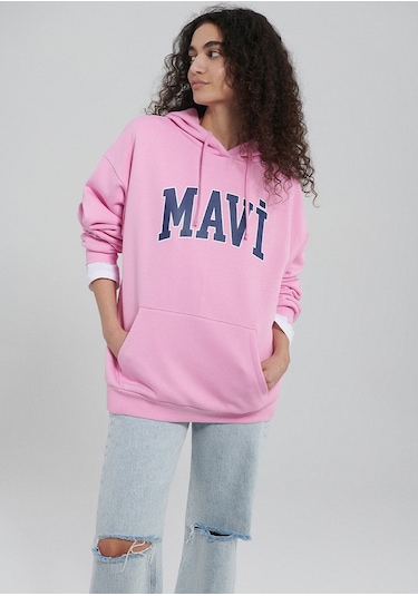 Mavi - Mavi Logo Baskılı Kapüşonlu Pembe Sweatshirt 1600361-71038 Pembe