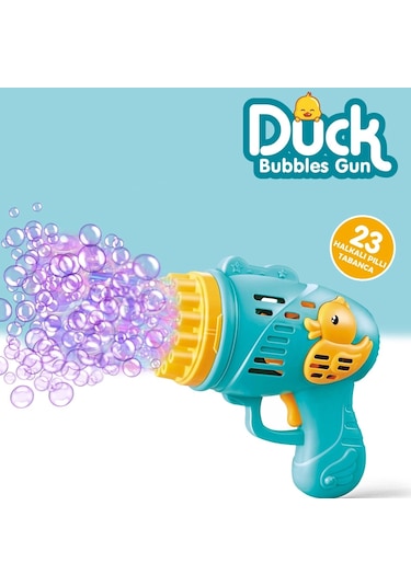 Pilli Ördek Köpük Tabancası - Baloncuk Tabancası - Köpüklü Silah - Baloncuk Oyunu - Mavi Renkli
