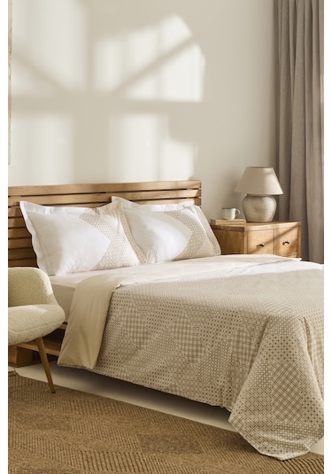 Kaşmir Home Flavo %100 Pamuk Çift Kişilik Nevresim Takımı Bej Bej