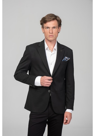 Cekmon Erkek Astarlı Çift Yırtmaçlı Örme Esnek Kumaşdan Yakası Ve Mendili Detaylı Klasik Ceket Çeşitli Çok Renkli