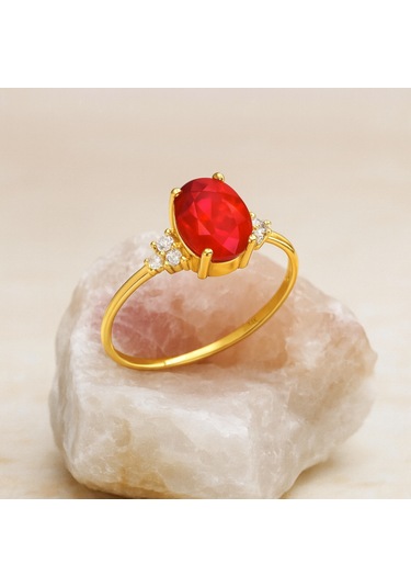 14 Ayar Altın Yakut Taşlı Nişan Yüzüğü