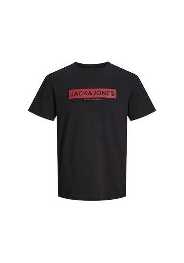Jack & Jones Pin 12249605 Logo Baskılı Erkek Tişört Siyah
