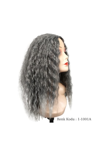 Peruk Ankara Fiber Sentetik Afro Su Dalgası Peruk Siyah Açık Gri Ombre 1-1001a