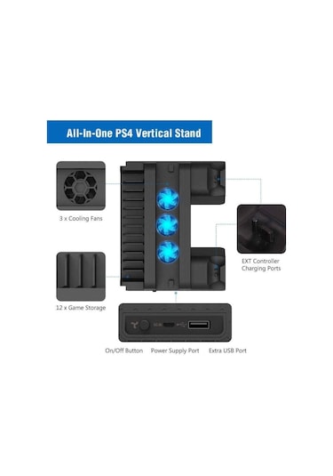 Dobe PS4 Pro Stand Şarj İstasyonu Soğutma Fanlı Multifonksiyonel