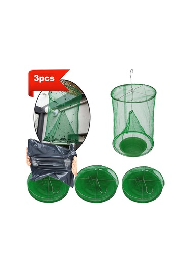 Aubyhe 3 Adet Demir Tel Sinek Tuzağı - Yeşil Renkli, Plastik Yem Tablasıyla, Halka Takılabilir Sinek Yakalama Aleti