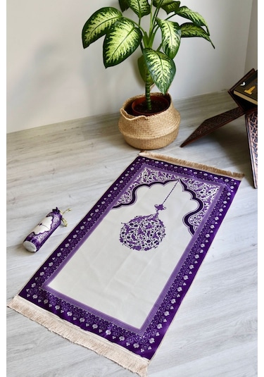Mihrap Desenli İpek Dokulu Keseli Seccade S1029 Mor Renk Mor
