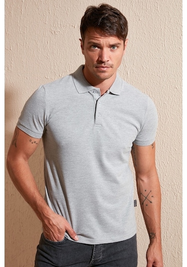 Buratti Pamuklu Regular Fit Düğmeli Erkek Polo Yaka T Shirt 5902127 Gri Melanj