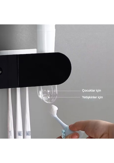 Ecoco Yapışkanlı Manyetik 3'lü Bardak Tutuculu Diş Macun Sıkacağı Siyah