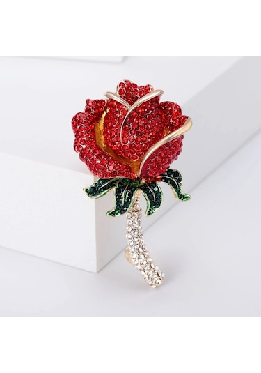 Ganzhoushop Uni Rhinestone Red1508 Pimleri O Multı Multı Kırmızı Kadınlar İnci İşlemeli Gül Endy Düğün Çiçekler Broş Kt Çok Renkli