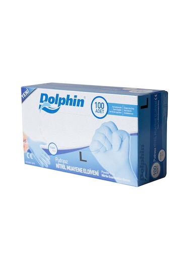 Dolphin Pudrasız Nitril Eldiven Mavi L 100'lü