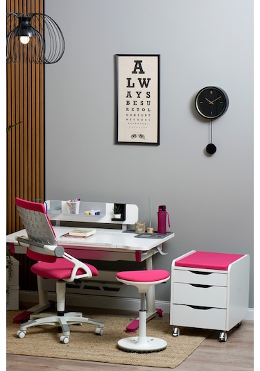 Sirius Basic Yükseklik Ve Eğim Ayarlı, Çekmeceli Bilgisayar Ve Oyuncu Masası, Çalışma Masası, Fuşya Gri