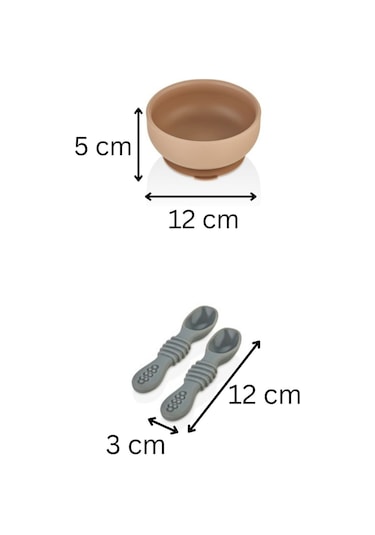 2'li Silikon Bebek Beslenme Seti / Mama Kasesi / Mama Kaşığı - Moka Mocca